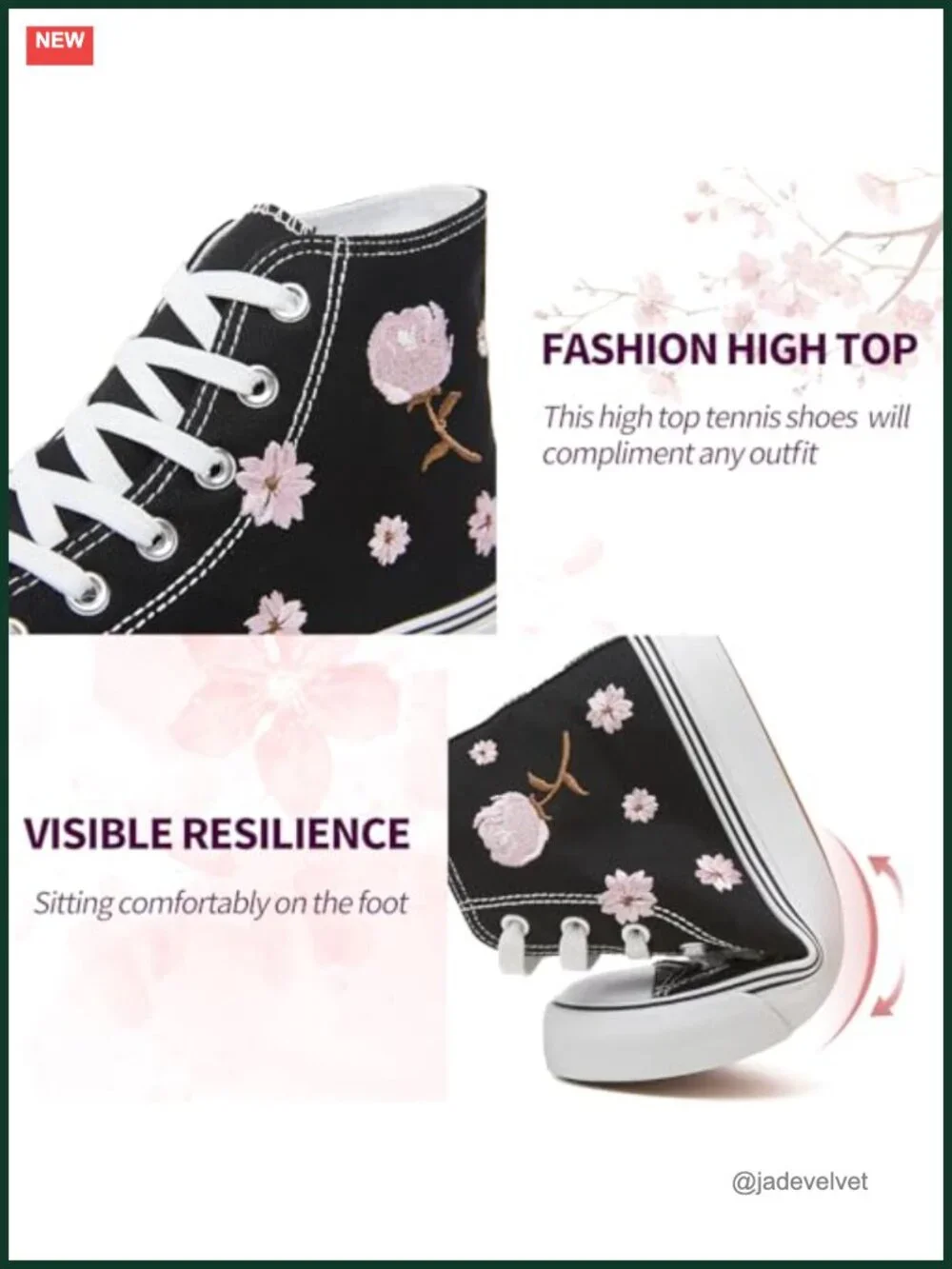 Women's High Top Canvas Sneakers Casual Walking Shoes Embroidered Floral